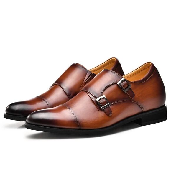 US10 CHAMARIPA height increase 2.7inches Elevator double monk Shoes Men brown main image 4